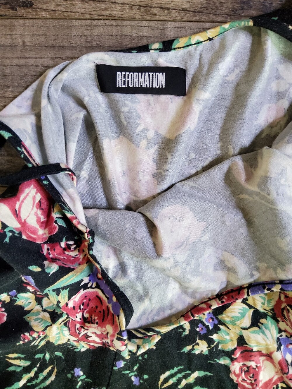 Reformation Black Floral Midi Dress with Pink Roses - Picture 2 of 6